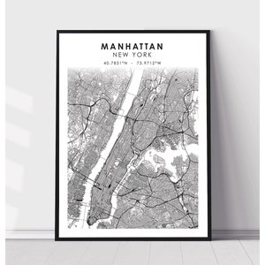 Carte de la ville de Manhattan Imprimer | Manhattan New York Carte Imprimer | Manhattan New York Carte Décor Canvas Imprimer
