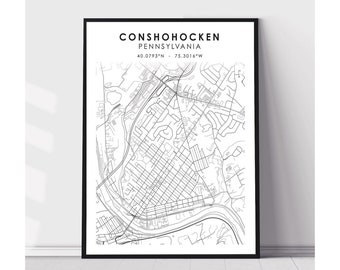 Conshohocken Map Print | Conshohocken Pennsylvania Map Print | Conshohocken Pennsylvania Map Decor Canvas Print