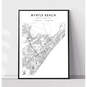 Myrtle Beach Carte Imprimer | Myrtle Beach Caroline du Sud Carte Imprimer | Myrtle Beach Caroline du Sud Carte Décor Canvas Print