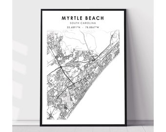 Myrtle Beach Map Print | Myrtle Beach South Carolina Map Print | Myrtle Beach South Carolina Map Decor Canvas Print