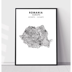 Romania Map Print | Romania Map Print | Romania Map Decor Canvas Print