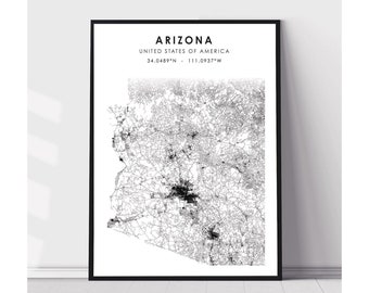 Arizona Map Print | Arizona US Map Print | Arizona US Map Decor Canvas Print