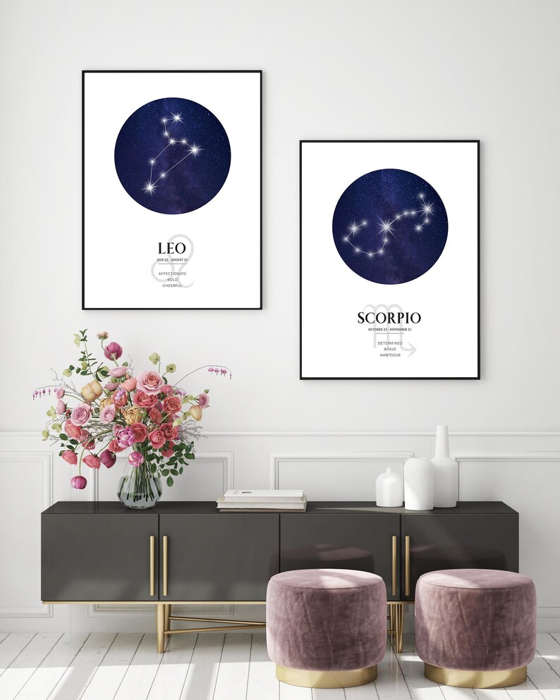Leo Zodiac Print | Leo Horoscope Star Map | Leo Star Sign | Leo Astrology Sign Print | Leo Constellation Print bild 6