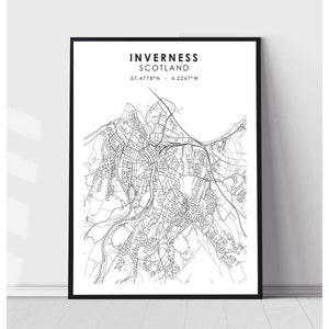 Inverness Map Print | Inverness Scotland Map Print | Inverness Scotland Map Decor Canvas Print
