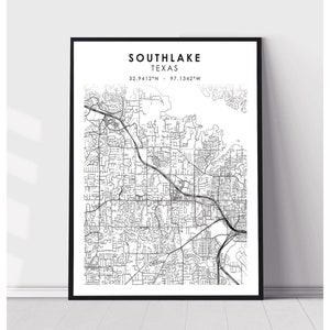 Southlake City Map Print | Southlake Texas Map Print | Southlake Texas Map Decor Canvas Print