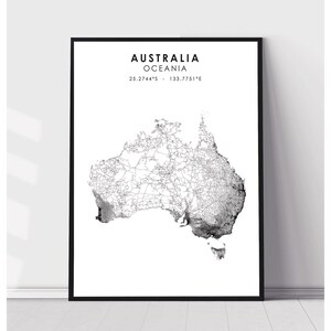 Australia Map Print | Australia Oceania Map Print | Australia Oceania Map Decor Canvas Print
