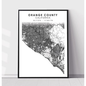 Carte du comté d’Orange Imprimer | Orange County California Carte Imprimer | Orange County California Carte Decor Canvas Print