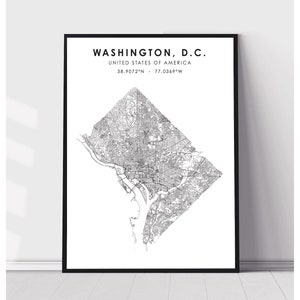 | d’impression de la carte de Washington | d’impression de la carte de l’État de Washington DC Washington District de Columbia Carte Décor Canvas Print