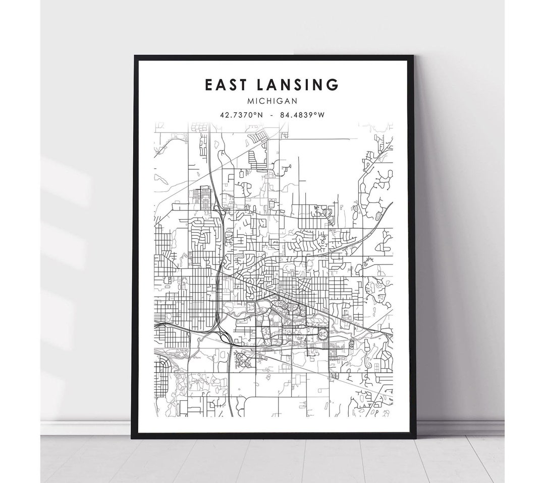East Lansing City Map Print East Lansing Michigan Map Print East Il 494b 