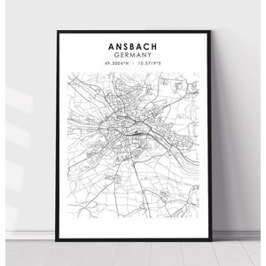 Ansbach City Map Print | Ansbach Germany Map Print | Ansbach Germany Map Decor Canvas Print