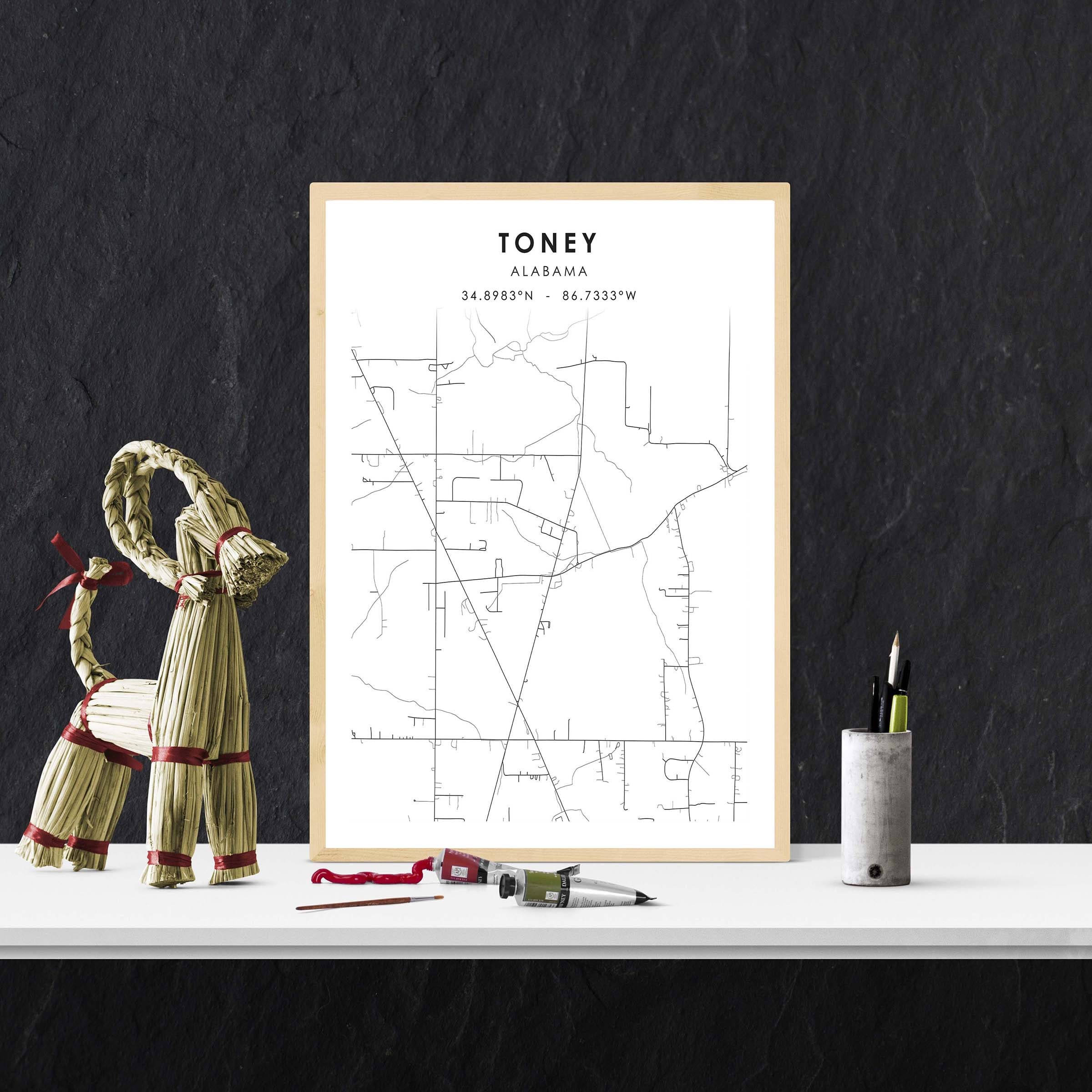 Toney Map Print Alabama Map Art Poster Toney City Road Map Etsy
