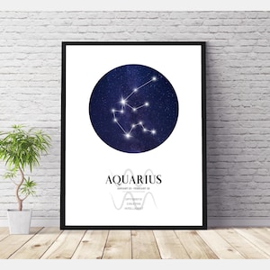 | d’impression du zodiaque Aquarius Carte des étoiles de l’horoscope du Verseau | signe stellaire du Verseau | Signe astrologique du Verseau Imprimer | Impression de la Constellation du Verseau