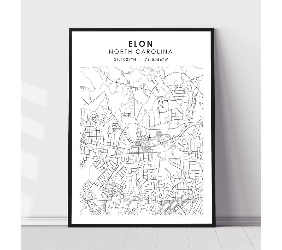 Elon Map Print Elon North Carolina Map Print Elon North Etsy