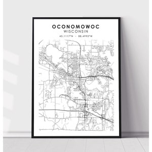 Oconomowoc Map Print | Oconomowoc Wisonsin Map Print | Oconomowoc Wisonsin Map Decor Canvas Print