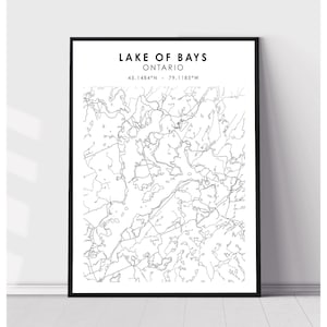 Carte du lac des baies Imprimer | Carte du lac des baies Ontario Imprimer | Lake Of Bays Ontario Carte Décor Canvas Print