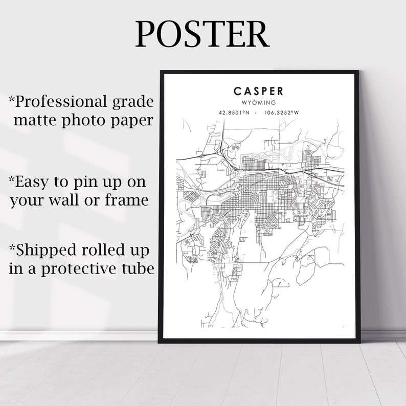 Casper Map Print Casper Wyoming Map Print Casper Wyoming Map Decor Canvas Print image 2