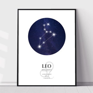 Leo Zodiac Print | Leo Horoscope Star Map | Leo Star Sign | Leo Astrology Sign Print | Leo Constellation Print bild 2