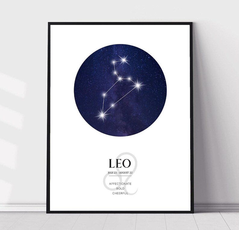 Leo Zodiac Print | Leo Horoscope Star Map | Leo Star Sign | Leo Astrology Sign Print | Leo Constellation Print bild 2
