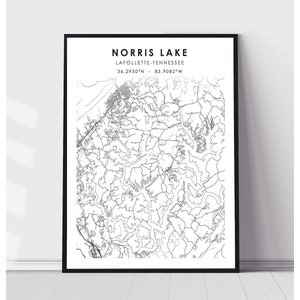 Norris Lake Map Print | Norris Lake Tennessee Map Print | Norris Lake Tennessee Map Decor Canvas Print