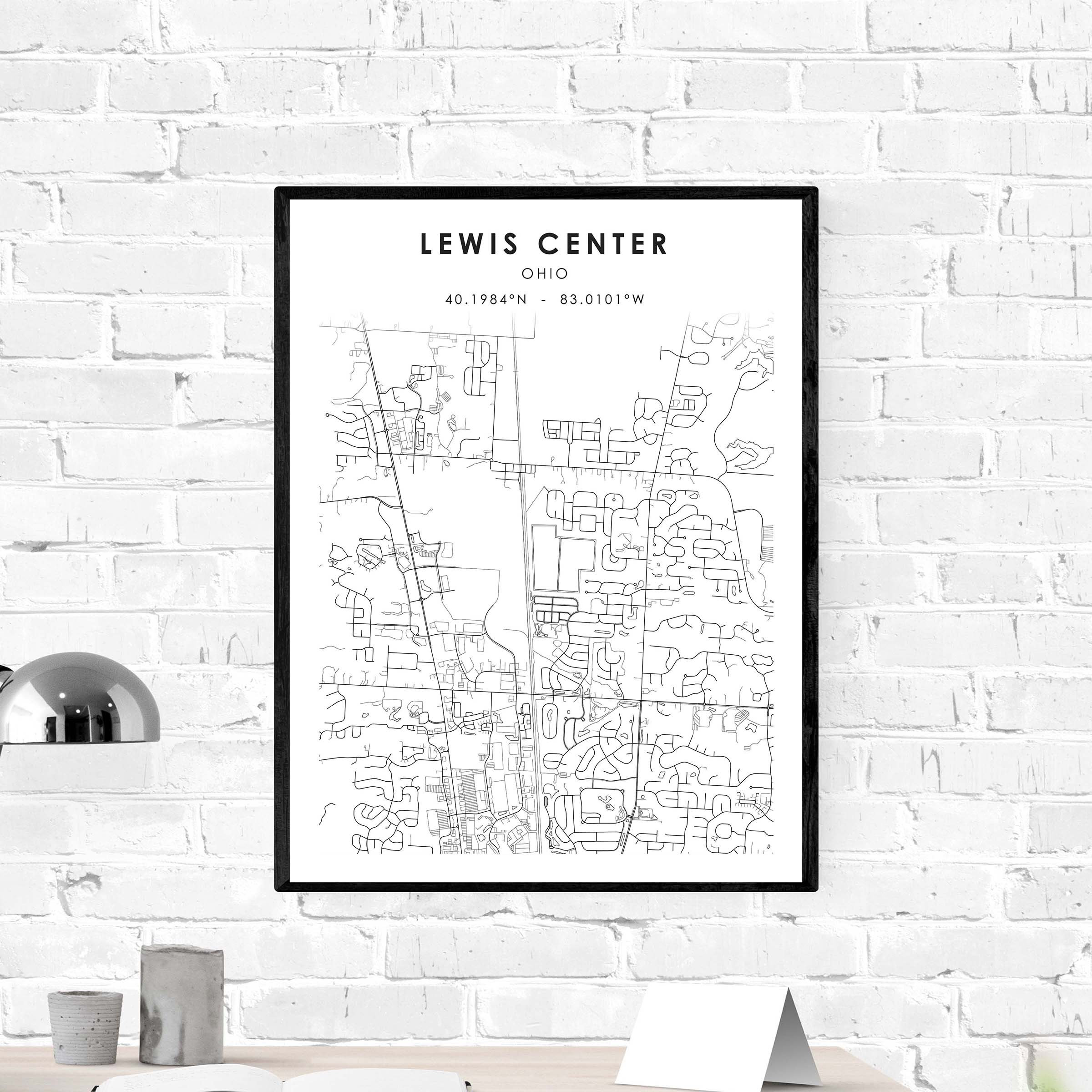 Lewis Center Map Print Ohio USA Map Art Poster Lewis Etsy