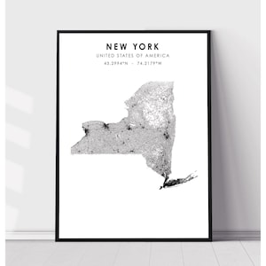 carte de l’État de New York Imprimer | | d’impression de la carte de New York État de New York États-Unis Carte Décor Canvas Imprimer