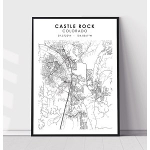 Carte de Castle Rock Imprimer | Castle Rock Colorado Carte Imprimer | Castle Rock Colorado Carte Décor Canvas Print