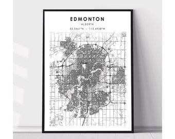 Edmonton City Map Print | Edmonton Alberta Map Print | Edmonton Alberta Map Decor Canvas Print