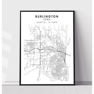 Burlington Map Print | Burlington Iowa Map Print | Burlington Iowa Map Decor Canvas Print