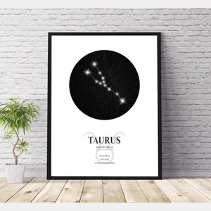 | d’impression du zodiaque Taureau Carte des étoiles de l’horoscope du Taureau | | du signe stellaire du Taureau | d’impression du signe astrologique du Taureau Impression de la constellation du Taureau