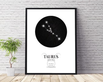 Taurus Zodiac Print | Taurus Horoscope Star Map | Taurus Star Sign | Taurus Astrology Sign Print  | Taurus Constellation Print