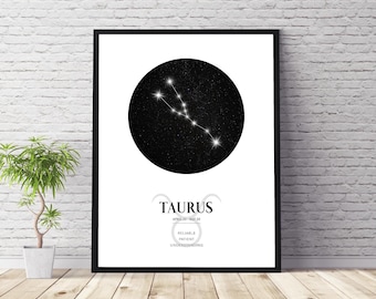 Taurus Zodiac Print | Taurus Horoscope Star Map | Taurus Star Sign | Taurus Astrology Sign Print  | Taurus Constellation Print