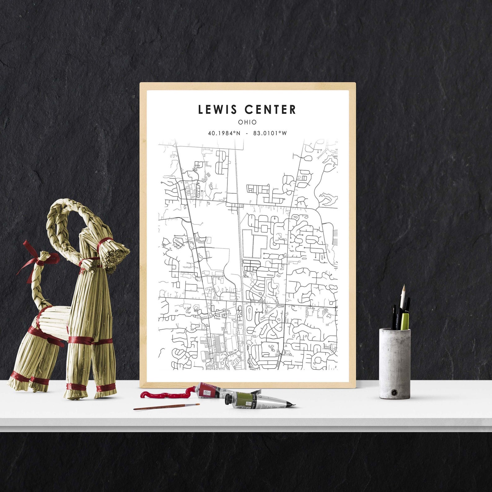 Lewis Center Map Print Ohio USA Map Art Poster Lewis Etsy