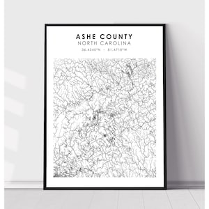 Ashe County City Map Print | Ashe County North Carolina Map Print | Ashe County North Carolina Map Decor Canvas Print