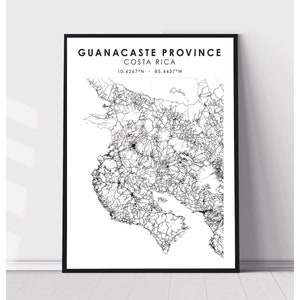 Guanacaste Province Map Print | Guanacaste Province Costa Rica Map Print | Guanacaste Province Costa Rica Map Decor Canvas Print