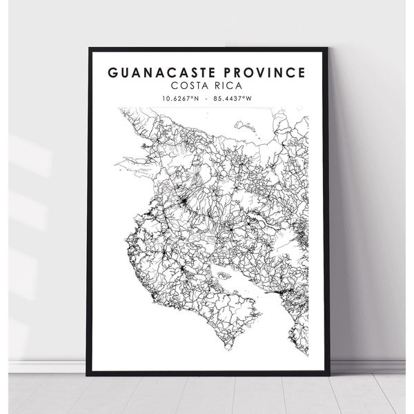 Guanacaste Province Map Print | Guanacaste Province Costa Rica Map Print | Guanacaste Province Costa Rica Map Decor Canvas Print