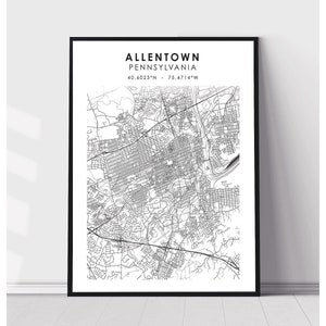 Allentown City Map Print | Allentown Pennsylvania Map Print | Allentown Pennsylvania Map Decor Canvas Print