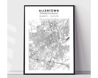 Allentown City Map Print | Allentown Pennsylvania Map Print | Allentown Pennsylvania Map Decor Canvas Print