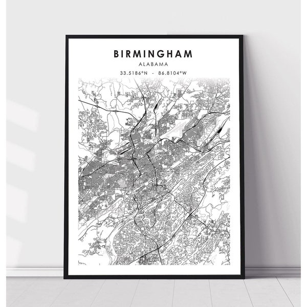 Birmingham City Map Print | Birmingham Alabama Map Print | Birmingham Alabama Map Decor Canvas Print