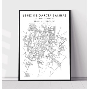 Jerez de García Salinas Carte Imprimer | Jerez de García Salinas Mexique Carte Imprimer | Jerez de García Salinas Mexique Carte Décor Toile Imprimer