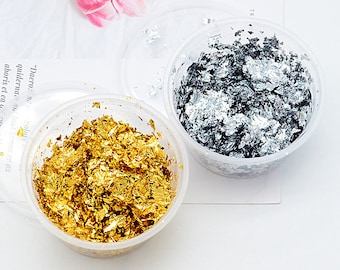 GoldLeaf Flakes (Imitation) Huge Beautiful Flakes Shiny Gold Leaf Silver Flakes Mold Fillings Gold Plating Resin Epoxy Resin
