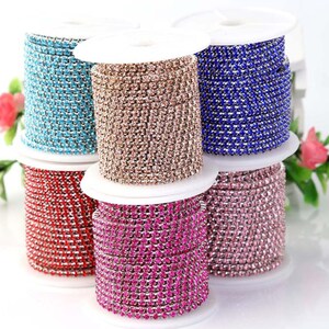 Rhinestone ribbon crystal silver rhinestone chain decorative ribbon rhinestones SS12 3 mm / 2 mm per 1 meter pink blue black