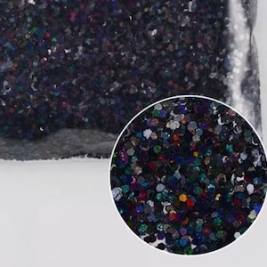 1mm 10g 100g gemengde kleur hologram poeder glitter poeder glitter glanzende vlokken schimmelvullingen hars epoxyhars holo zwart