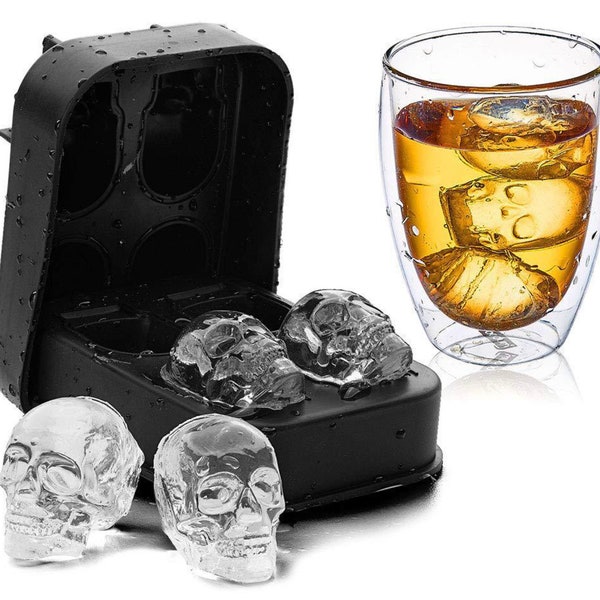 Moule en silicone Skull Ice Cube Moule Skull Ice Cube Conteneur avec couvercle Moule à glace en silicone