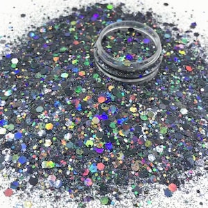 0.4 1 2.5mm 10g 100g gemengd Multi Color Hologram Poeder Glitter Poeder Glitter Glitter Glanzende Vlokken Mold Vullingen Hars EpoxyHars Holo Zwart