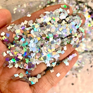 4 mm 10g 100g gemengde kleur hologram poeder glitter poeder glitter glanzende vlokken mal vullingen hars epoxyhars holo zilver