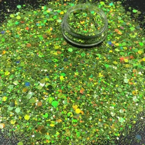 0.4 1 2.5mm 10g 100g gemengd Multi Color Hologram Poeder Glitter Poeder Glitter Glitter Glitter Glanzende Vlokken Mold Vullingen Hars EpoxyHars Holo Lichtgroen