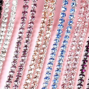 Rhinestone ribbon crystal silver rhinestone chain decorative ribbon rhinestones SS12 3 mm / 2 mm per 1 meter pink blue black