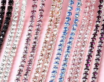 Rhinestone ribbon crystal silver rhinestone chain decorative ribbon rhinestones SS12 3 mm / 2 mm per 1 meter pink blue black