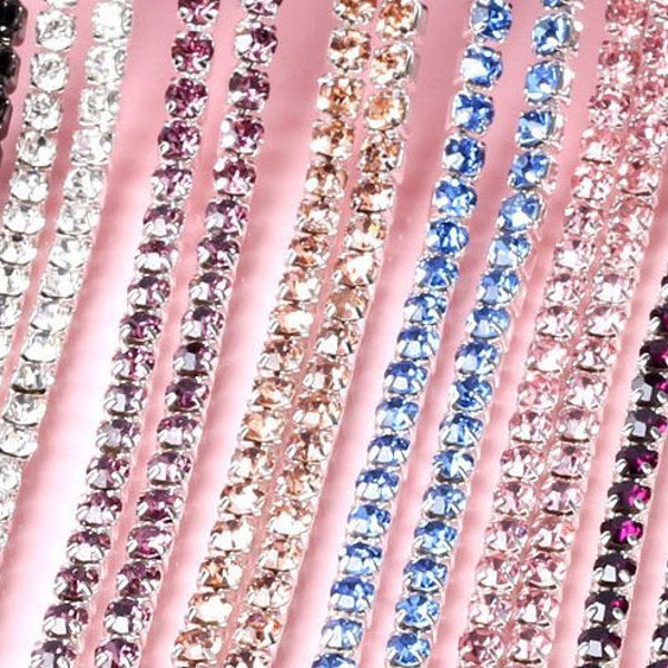Cinta de pedrería cristal plata cadena de pedrería cinta decorativa pedrería SS12 3 mm / 2 mm por 1 metro rosa azul negro