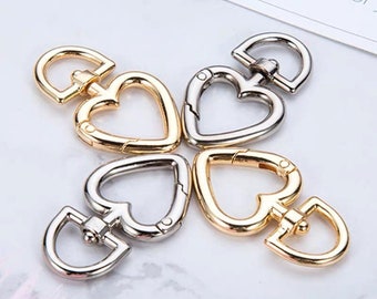 1 Piece Heart Round Carabiner Carabiner Snap Hook Round Snap Spring Connector Key Ring Gold Silver Colors